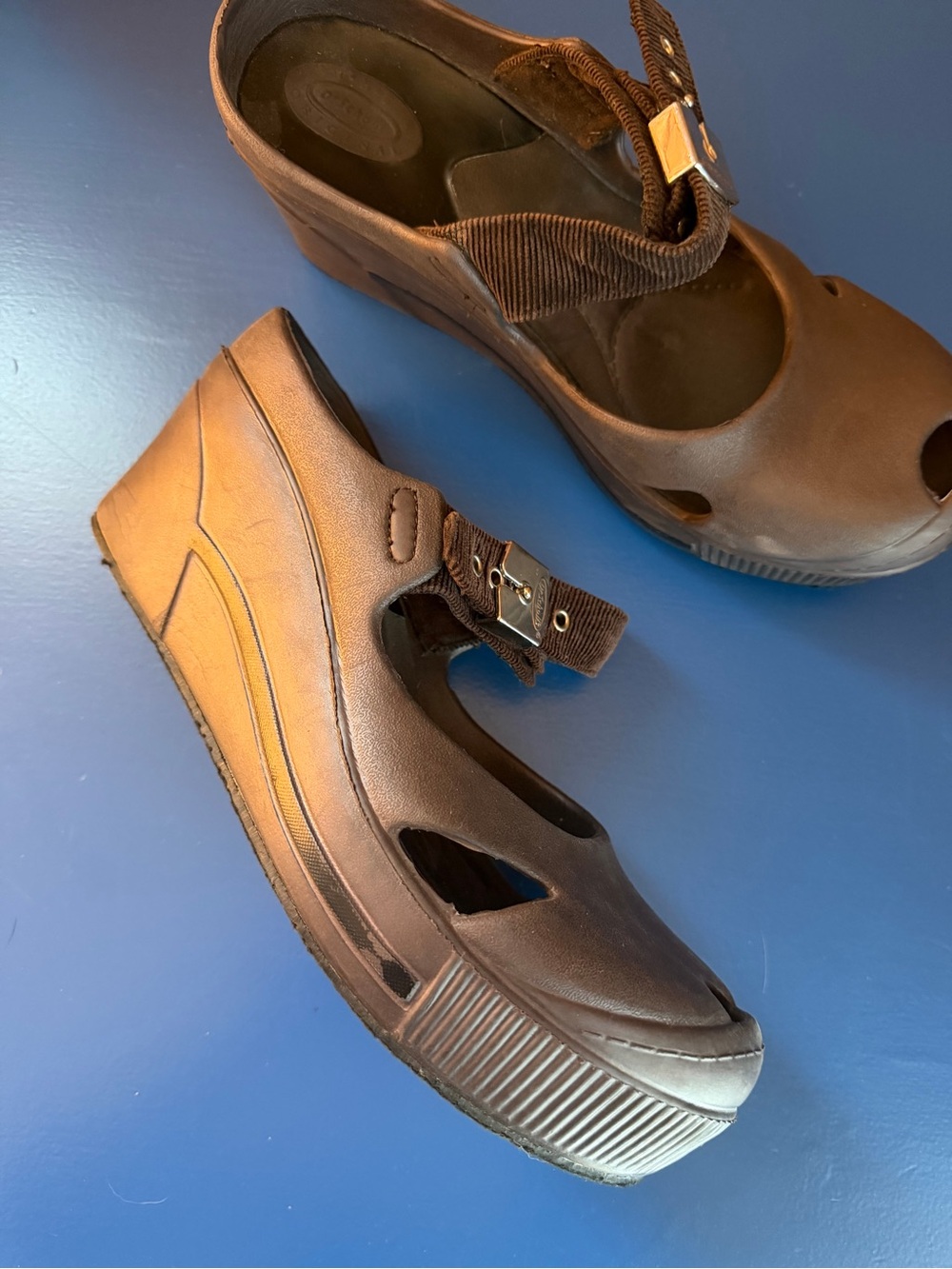 Dr. Scholl's Y2K Brown Platform Clogs RARE Mary Jane Wedge Sandals 8